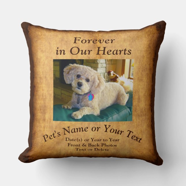 Sympathy Gift for Loss of Pet, 2 Photos, Your Text Throw Pillow (Front)