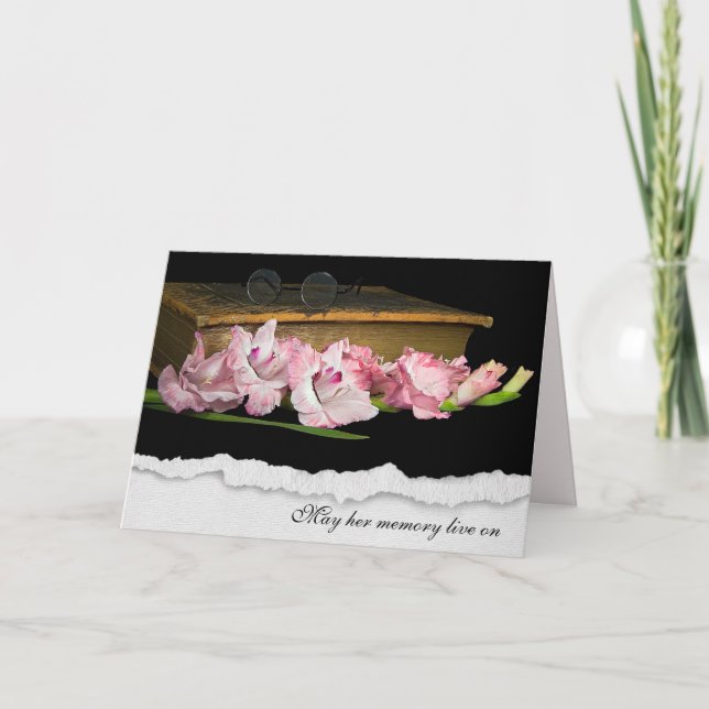 Sympathy Gladiolus on Old Bible  Card (Front)