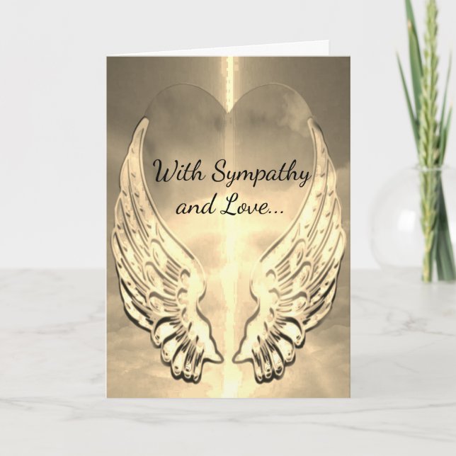 Sympathy Gold Heart and Angel Wings Card (Front)