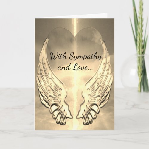 Sympathy Gold Heart and Angel Wings Card