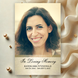 Sympathy Gold Shimmer Photo Memorial Funeral Card