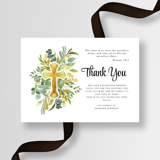 Sympathy Greenery Cross Funeral  Thank You Card (Sympathy Greenery Cross Funeral Thank You Card)
