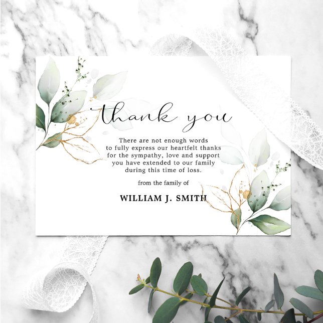 Sympathy Greenery Gold Leaves THANK YOU | PHOTO (Creator Uploaded)