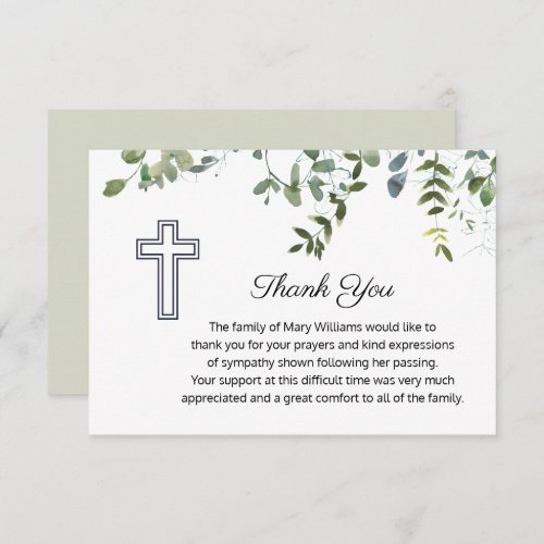 Sympathy Greenery With Cross Funeral Thank You