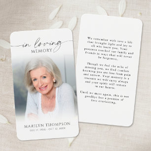 Sympathy In Loving Memory Photo Prayer Card