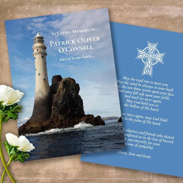 Sympathy Irish Lighthouse Funeral Prayer Card (catholic, religious, celebration of life, in loving memory of, prayer cards for bereavement)