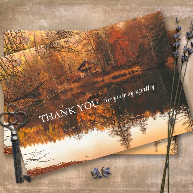 Sympathy Lake Photo Funeral Thank You Card (Sympathy Photo Celebration of Life, In Loving Memory, Forever in our Hearts Funeral thank you cards)