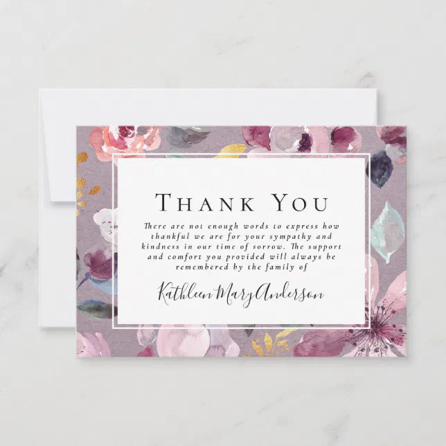 Sympathy Lilac Floral Funeral Thank You Card | Zazzle