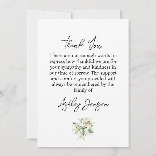 Sympathy Lily Funeral Thank You Card