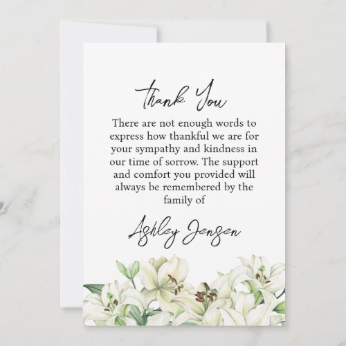 Sympathy Lily Funeral Thank You Card