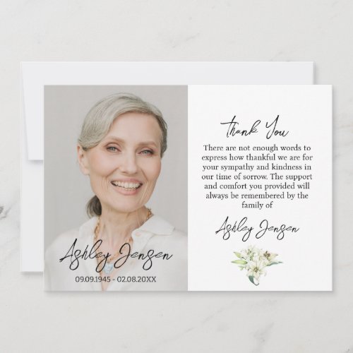 Sympathy Lily Photo Funeral Thank You Card