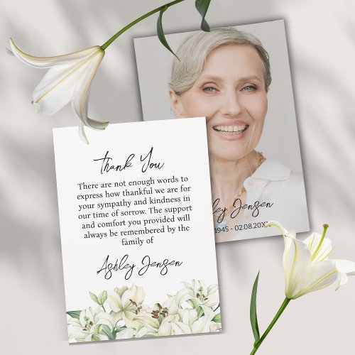Sympathy Lily Photo Funeral Thank You Card