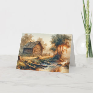 Sympathy Log Cabin In Golden Morning Mist Card