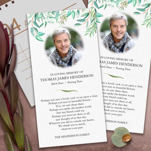Sympathy Loss Eucalyptus Funeral Thank You Cards