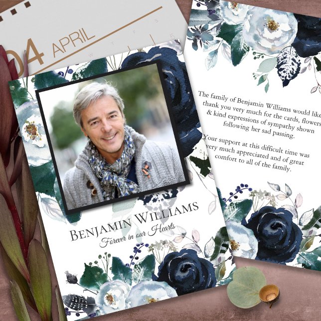 Sympathy Loss Navy Peony Funeral Thank You Cards (funeral thank you cards, bereavement, elegant, simple, celebration of life, sympathy card)