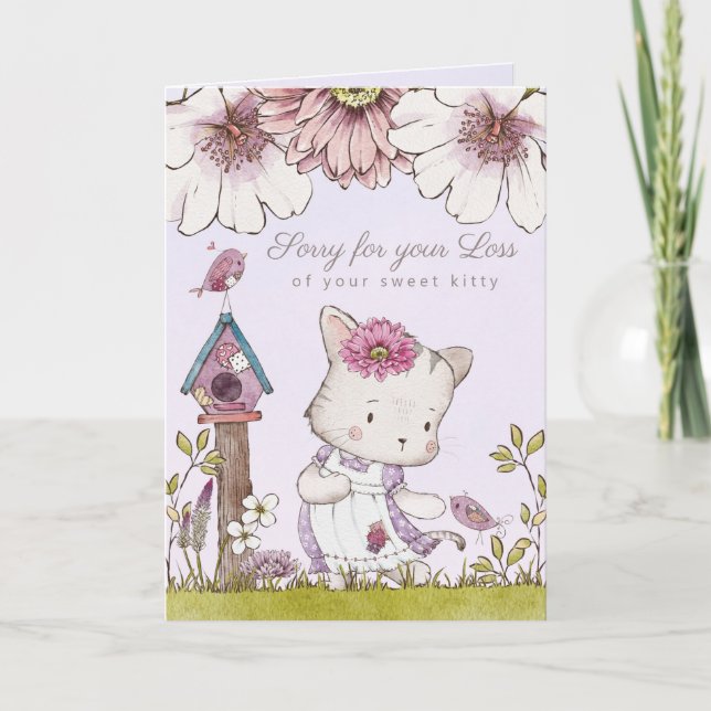 Sympathy Loss of Cat Watercolor Illustration Card (Front)