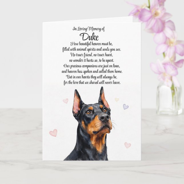 Sympathy Loss of Dog Doberman Custom Name Card (Orchid)