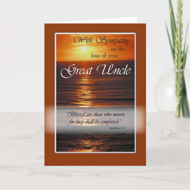 Sympathy Loss of Great Uncle, Sunset Over Ocean, Card (Front)