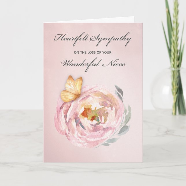 Sympathy Loss of Niece Butterfly Pink Rose Card (Front)