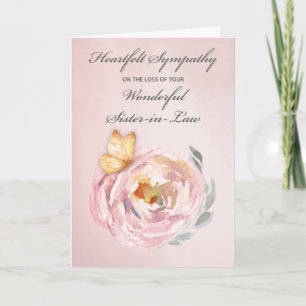 Sympathy Loss of Sister in Law Butterfly Pink Rose Card