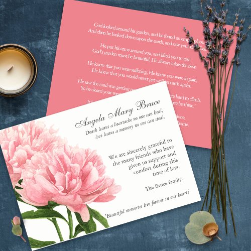 Sympathy Loss Peonies Funeral Thank You Cards