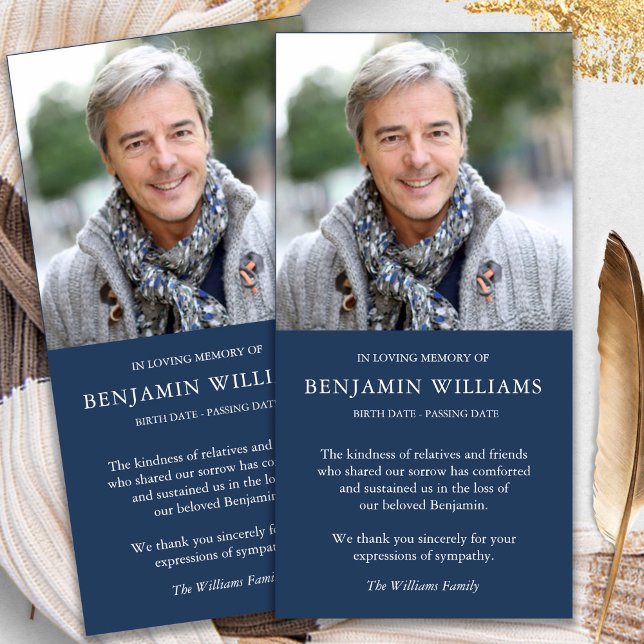 Sympathy Loss Photo Navy Funeral Thank You Cards (funeral thank you cards, bereavement, elegant, simple, celebration of life, sympathy card)