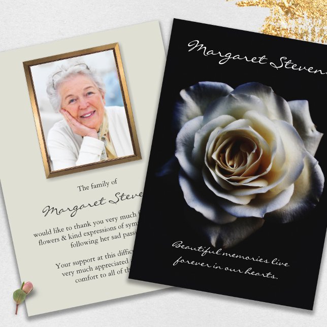 Sympathy Loss Photo Rose Funeral Thank You Cards (funeral thank you cards, bereavement, elegant, simple, celebration of life, sympathy card)