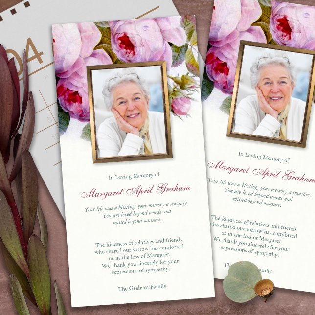 Sympathy Loss Photo Roses Funeral Thank You Cards (funeral thank you cards, bereavement, elegant, simple, celebration of life, sympathy card)