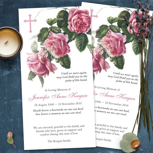 Sympathy Loss Rose Cross Funeral Thank You Cards