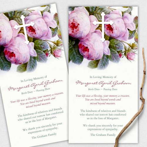 Sympathy Loss Rose  Cross Funeral Thank You Cards