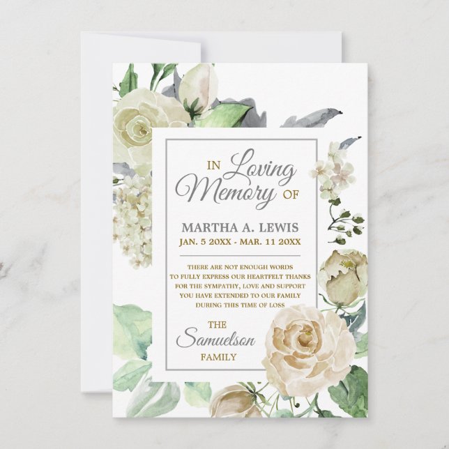 Sympathy Loving Memory Creme Floral THANK YOU (Front)