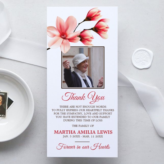 Sympathy Loving Memory Magnolia THANK YOU Photo Card (Creator Uploaded)
