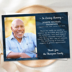 Sympathy Loving Memory Photo Blue Marble Funeral Thank You Card