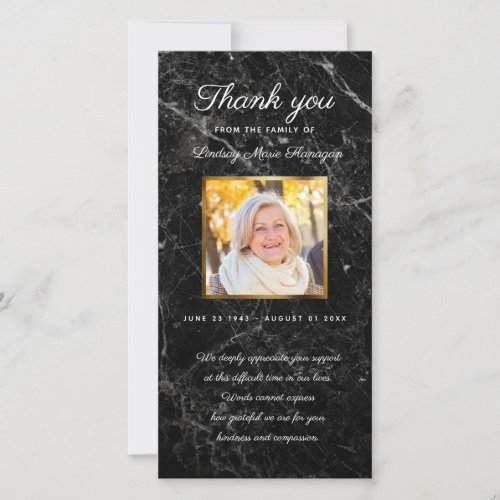 Sympathy Marble Memorial Gold Photo Bereavement Thank You Card