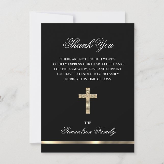 Sympathy Memorial Cross Gold PHOTO Thank You (Front)