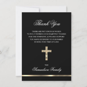 Sympathy Memorial Cross Gold PHOTO Thank You Card