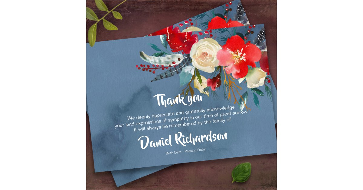 Sympathy Memorial Floral Funeral Thank You Card | Zazzle