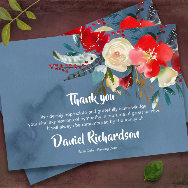 Sympathy Memorial Floral Funeral Thank You Card | Zazzle