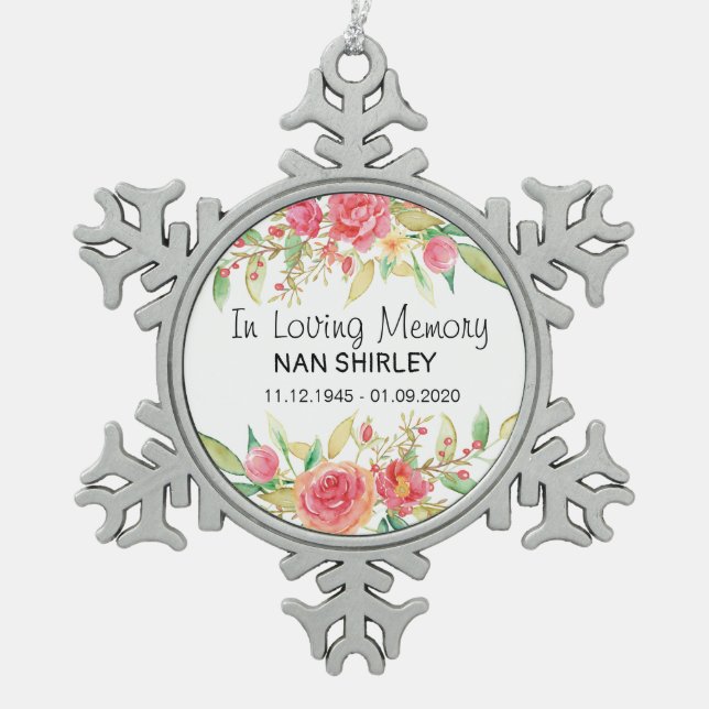 Sympathy Memorial In Loving Memory [customize] Snowflake Pewter Christmas Ornament (Front)