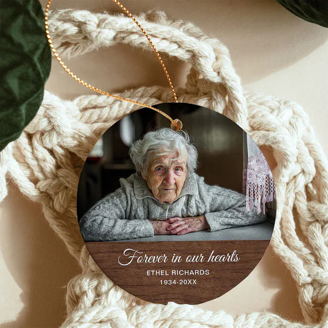 Sympathy Memorial In Loving Memory | Two Photo Ceramic Ornament | Zazzle
