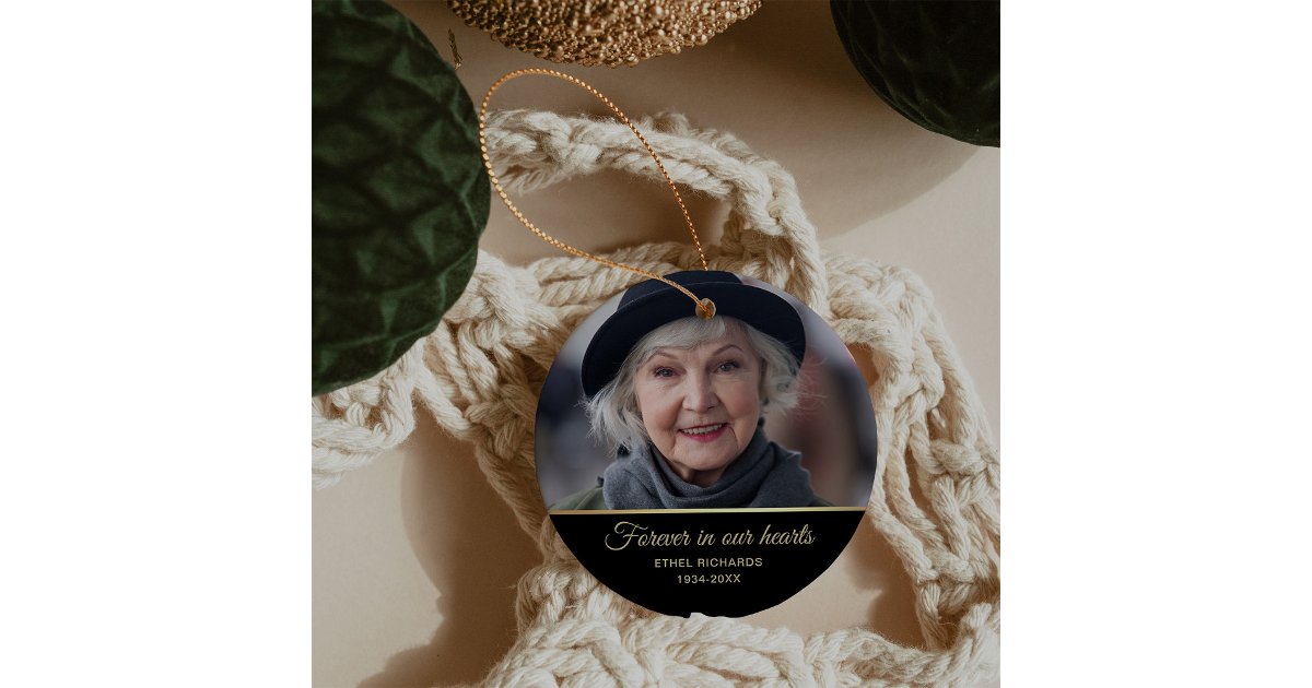Sympathy Memorial In Loving Memory | Two Photo Ceramic Ornament | Zazzle