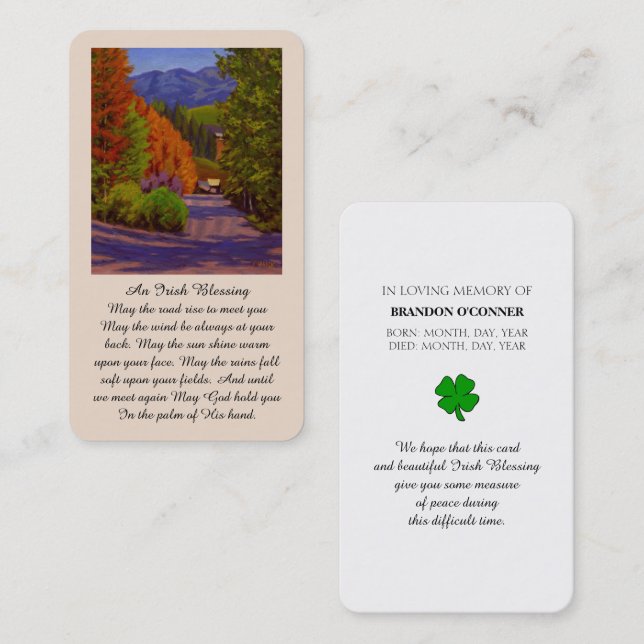 Sympathy Memorial Irish Blessing Prayer Card (Front/Back)