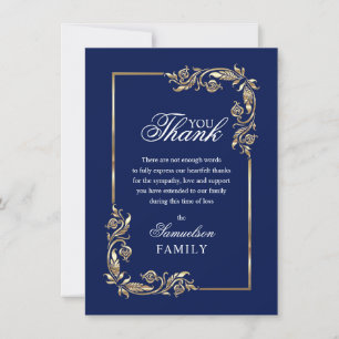 Sympathy Memorial Navy Blue Gold Thank You Card