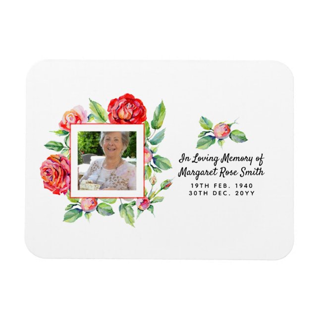 Sympathy Memorial PHOTO Bereavement Loss Roses Magnet (Horizontal)