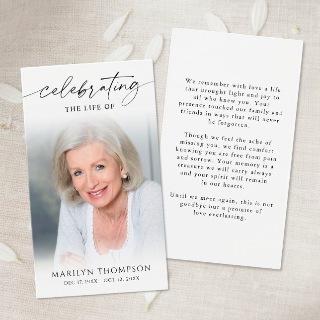 Sympathy Memorial Photo Elegant Prayer Card (Creator Uploaded)