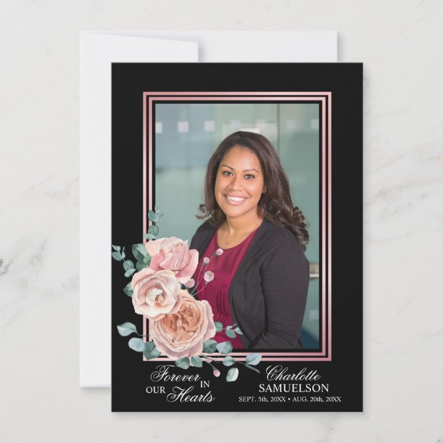 Sympathy Memorial Pink Floral PHOTO Thank You (Front)
