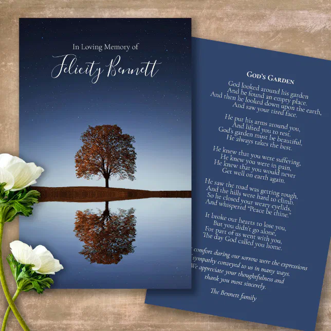 Sympathy Memorial Reflection Funeral Prayer Card Zazzle