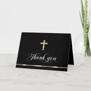 Sympathy Memorial Religious Cross Black Gold Thank Letterpress Thank You Card