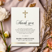Sympathy Memorial Religious Cross Ecru Gold Thank