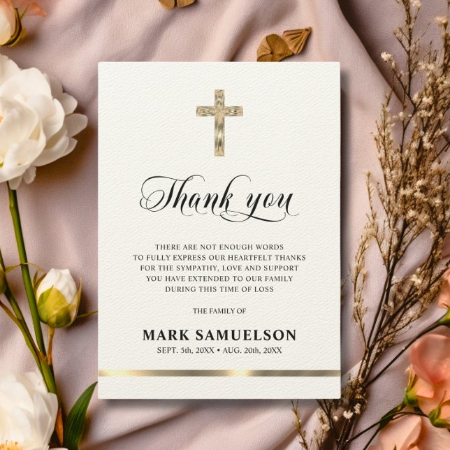 Sympathy Memorial Religious Cross Ecru Gold Thank  You Card (Sympathy Memorial Religious Cross Ecru Gold Thank Thank You Card)